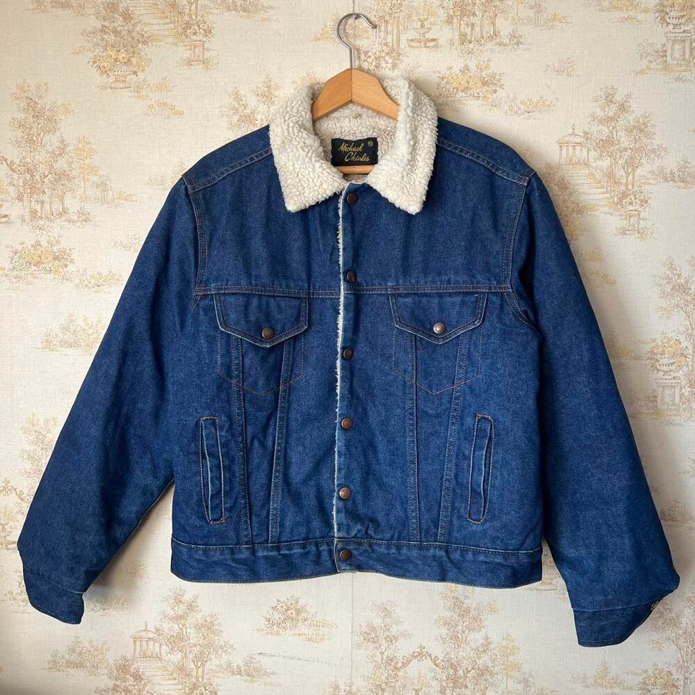 Vintage 70s Michael Charles Denim Sherpa Trucker Jacket | Made in USA | Sz 42